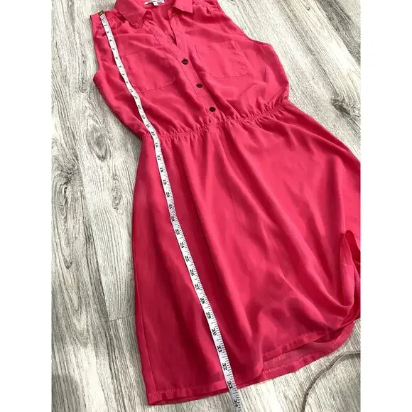 Charlotte Russe Fuchsia Pink Button Up Sleeveless Mini Dress Small S Bright - Picture 11 of 13